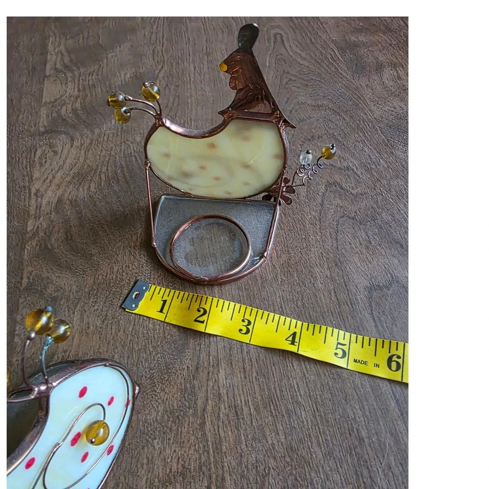 Vintage Stained Glass Chicken Tea Light Candle Holders Set of 2 Farmhouse Decor